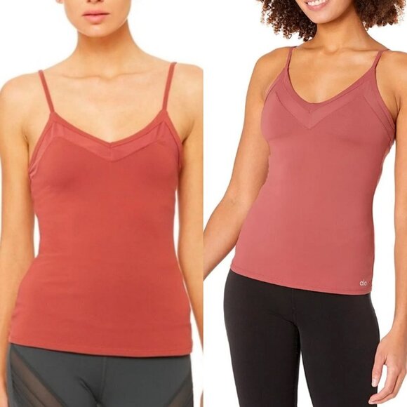 🦋 ALO YOGA Yoga Workout Tank Top Pink Small Everyday Casual Mauve V Neck Boho - Picture 1 of 7